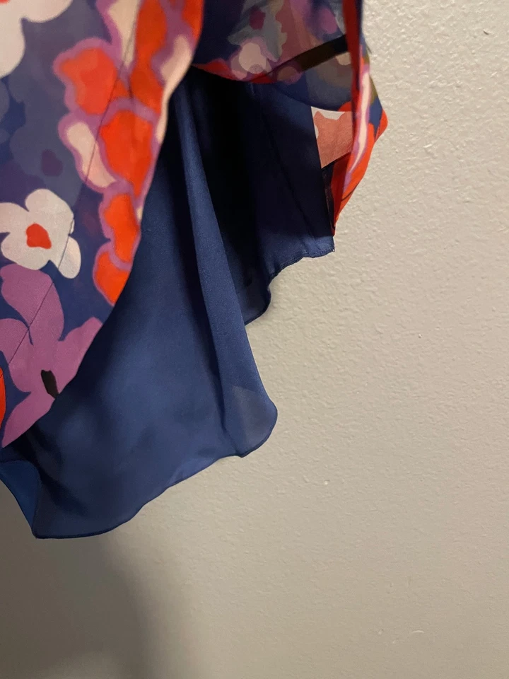 Trina Turk Blouse Womens Medium Blue Pink Floral Silk Off Shoulder Top READ - Image 2 of 4