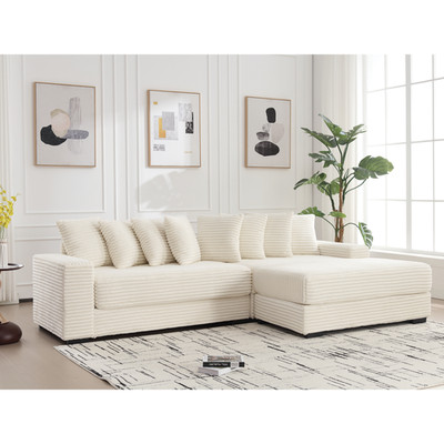 Oversized Two-Piece  Couches,  L Shaped Sofa, Corduroy, Right Chaise Daybed,with