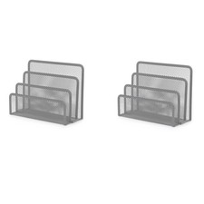 2 PCS Silver Desk Mail Organizer 3Slot Mesh Letter Sorter Holder 23722