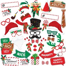 Christmas Photo Booth Props 38pc Set - Christmas Party Decorations, Party Favors
