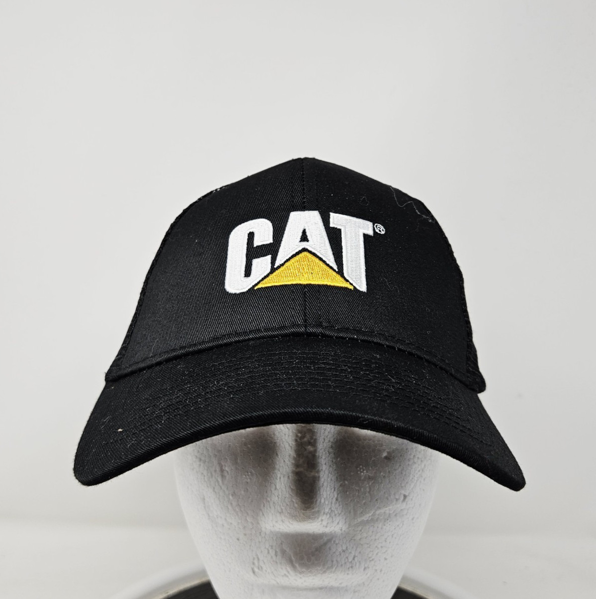 CAT Ball Cap Trucker Biker Hat Black Brim Embroidered Caterpillar Logo
