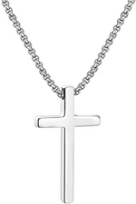 Cross Necklace for Men, Silver Cross Stainless Steel Pendant Necklace, Mens Cros
