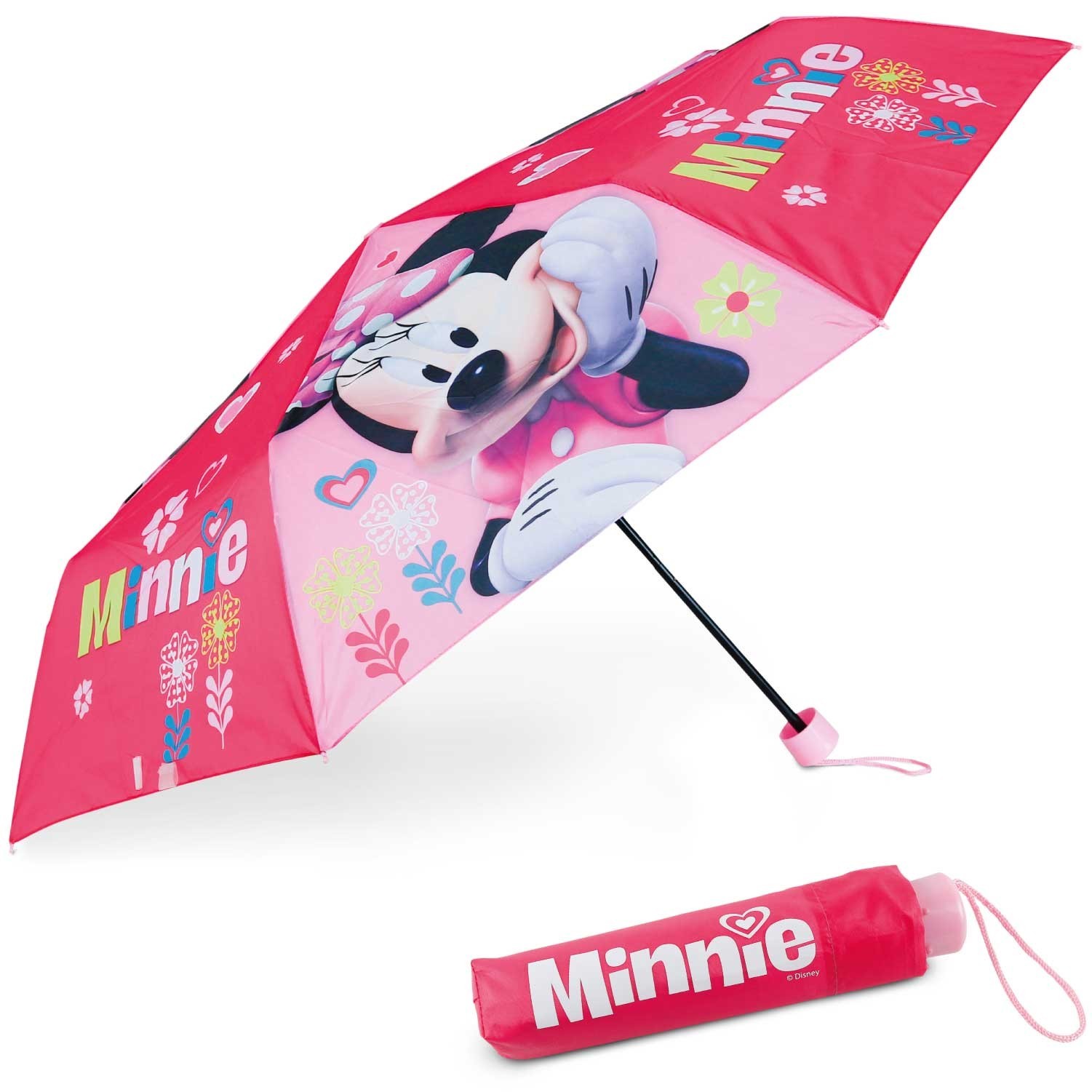BONNYCO Paraguas Plegable Infantil de Minnie Mouse. Paraguas Antiviento Niñas