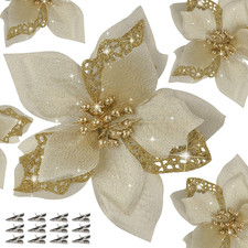 12 PCS Poinsettia Flower Artificial Poinsettia Christmas Decoration 5.9'' Gold G