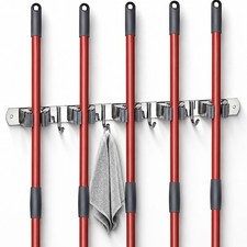 voze 5 Racks and 4 Hooks Mop Broom Holder Wall 5 4 Hooks, Silver