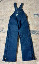 Carhartt Overalls Adult 30x30 Black Canvas Quilt Lined Double Knee R41