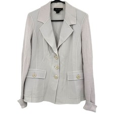 St. John Size 6 Cream Knit Blazer Sweater Cardigan Sewn by Hand 100 Wool