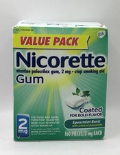 Nicorette Stop Smoking Aid 2mg Spearmint Nicotine Gum 160 Ct Exp 9/26