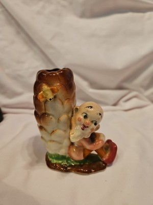 VINTAGE CERAMIC PIXIE ELF WITH HONEY COMB / LOG WITH BEE MADE IN JAPAN