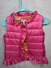 Lilly Pulitzer Girls Cyprus Puffer Vest Capri Pink Quilted Ruffle Girls L 8-10