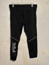 PINK Women s Black Solid Ankle Leggings Size L Regular Fit Logo Accent