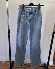 Zara Straight Leg Long Jeans with Pearl Button sz 2