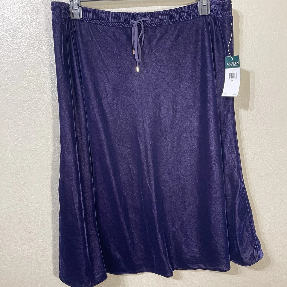Falda midi de terciopelo Lauren Ralph Lauren nueva con etiquetas púrpura profundo caprichosa vacaciones góticas talla XL Foto 2 de 4