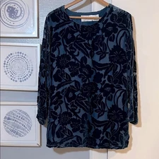 Vtg Silk Lore Top Womens Size L Blue Burnout Velvet Whimsigoth Forest Fairy Boho