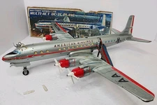 Vintage AHI Brand DC-7C American Airlines Tin Toy Airplane & Stairs Japan RARE