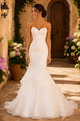 Paloma Blanca 4455 Wedding Dress 12 Ivory French Alencon Lace Organza Layers