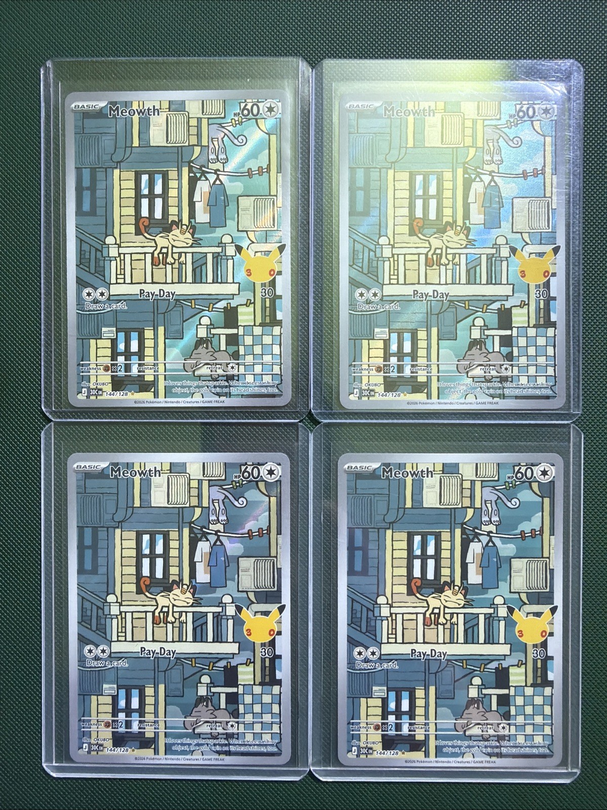 Meowth 144/128 30th Celebration Pokemon (4 Copies)