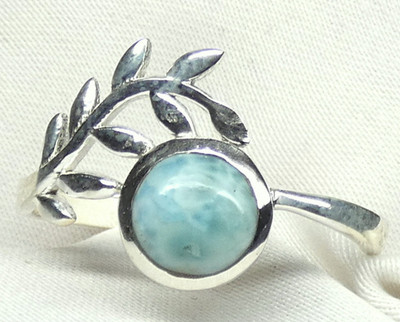   Larimar Ring 925 Silber Gr. 59 (18,8) Blatt Design romantisch UNIKAT  