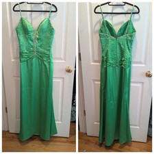 Mori Lee size 8 Green Embellished Satin Full Length Gown Dress Madeline Gardner