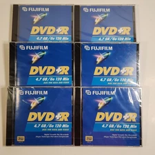 NEW Lot of (6) Fujifilm DVD+R Blank Discs - 4.7GB 120 Min 4X - Sealed Jewel Case