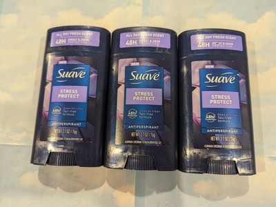 LOT (3) SUAVE STRESS PROTECT MEN'S ANTIPERSPIRANT DEODORANT FRESH SCENT 2.7 OZ