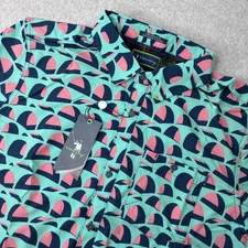 William Murray Golf Shirt Mens Large Blue Building Bridges Print Button Down NEW