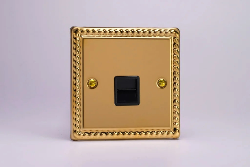 Telephone Socket Brass Extension Classic Georgian + Black Insert Varilight XGTSB