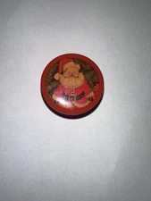 Vintage Santa Claus Wood Trinket Jewelry Box, Christmas Holiday Round Box