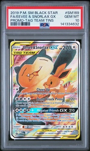 2019 POKEMON SM BLACK STAR PROMO #SM169 FULL ART/EEVEE & SNORLAX GX PSA 10