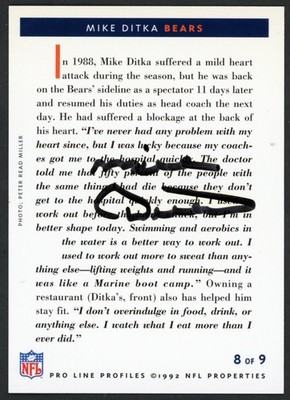 1992 Pro Line Profile HOFer Mike Ditka - Chicago Bears Autograph 8/9