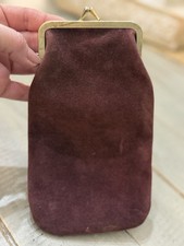 Vintage Suede Kiss Lock Clasp Coin Pouch Deep Plum 8x4.5 Classic Retro