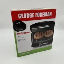 George Foreman 2 Serving BLACK Grill Classic Plate GR10B New Open Original Box