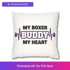 Custom Boxer Paw Print Heartbeat Throw Pillow Personalized Pet Name Dog Owner