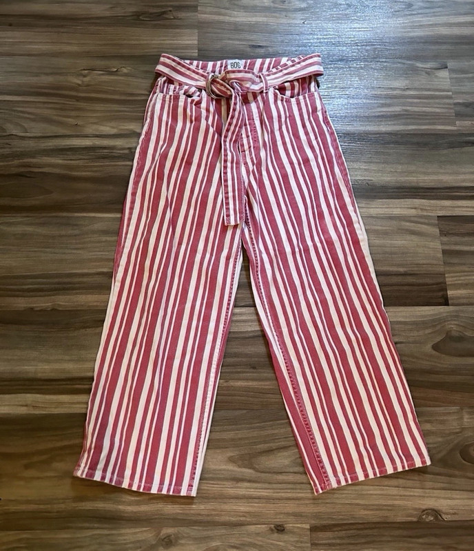 BDG Red & White Striped Paperbag High Rise Straight Leg Belted Pants