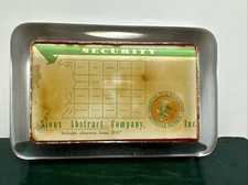 Vintage Clear Glass Paperweight Sioux Abstract Co American Title Assoc