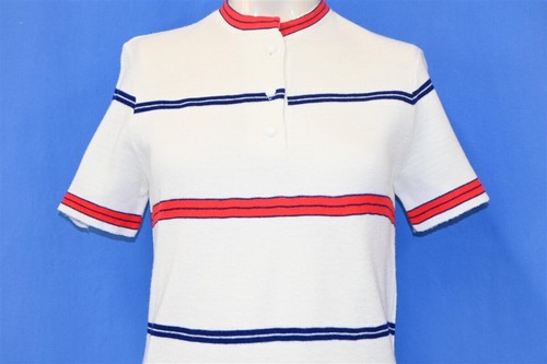 vtg 60s FINE KNITS BY ROGER WHITE RED BLUE STRIPED BUTTON-UP WOMEN'S SWEATER S  - Picture 1 of 3