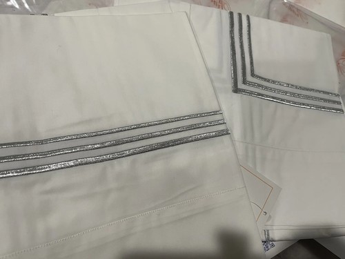 $1210 Pratesi Italy NWT 2pc Euro Shams 460TC Angel Skin 3 Lines Aluminum GREY - Picture 2 of 6