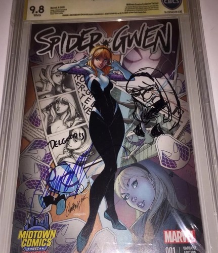 SPIDER-GWEN #1 J.SCOTT CAMPBELL VARIANTE DE COLOR CBCS 9.8 SS FIRMADO Y ESBOZADO - Imagen 5 de 12