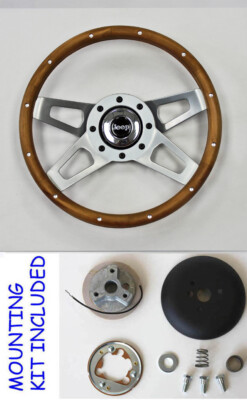 1976-1995 Jeep CJ5 CJ7 YJ Wrangler 13 1/2'' wood grip 4 spoke steering wheel
