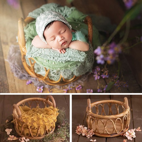 Neugeborenen Fotografie Requisiten Retro Rattan Rund Korb Stuhl Baby Geschenk Bett Posieren - Bild 1 von 7