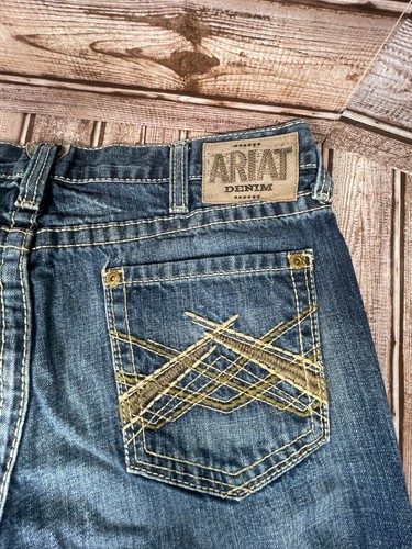 ARIAT Men's 36x32 Blue Denim Slim Straight Leg Ranch Cowboy Rodeo Work Jeans EUC - 第 7/7 張圖片