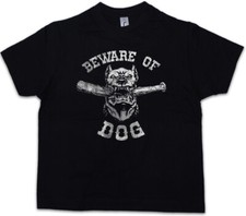 T-Shirt ATTENZIONE AL CANE Bambini Ragazzi Pitbull Bullterier Bad Combat Attack Fighting