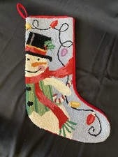 100 Wool Latch Hook Christmas Stocking Snowman  Lights 13  x 21  Needlepoint