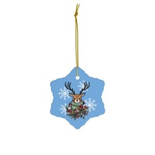 Celebrate the Christmas Season /w decorated Reindeer snowflake Ceramic Ornament