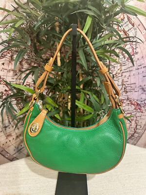 Handtasche Mini Bag Halbmond Damen Mädchen Echtleder Grün und Leder