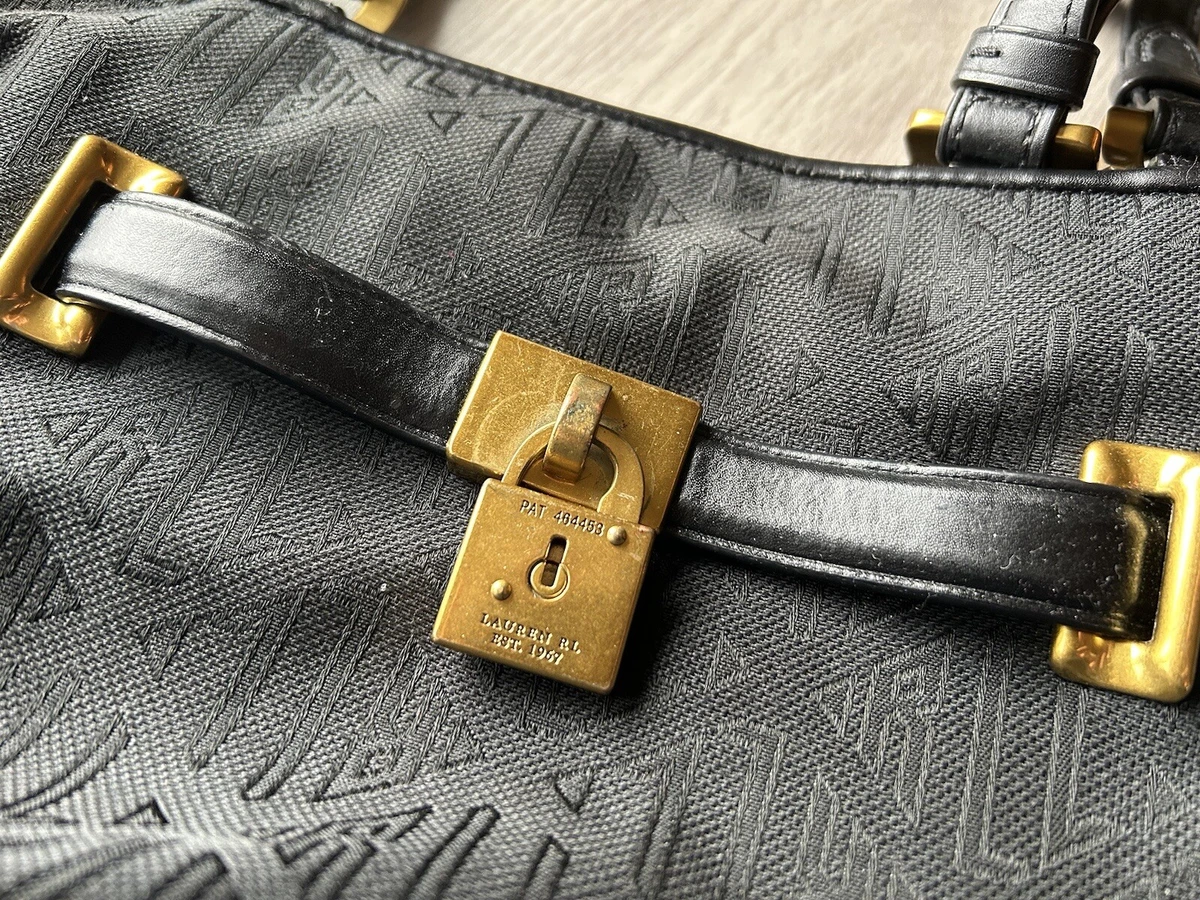 Vintage Polo Ralph Lauren Hand Bag Purse Est. 1967 Pat 464453 Black Gold Accents