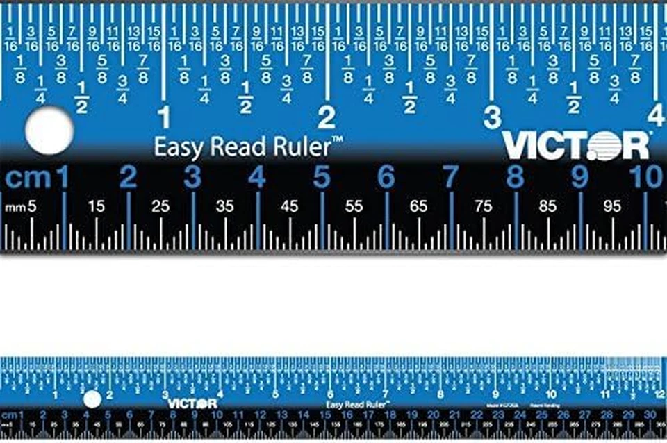 Regla de acero inoxidable Victor Easy Read, estándar/métrica, 12" de largo, azul Foto 2 de 4