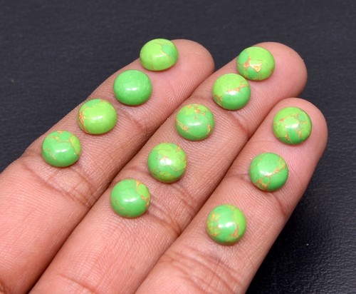 Lotto 12 pezzi rame verde turchese - 8 mm cabochon tondo pietra preziosa sfusa - Foto 5 di 7