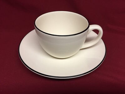 Crate & Barrel Classique Black Line Lg. Coffee Cup & Saucer-Made in England