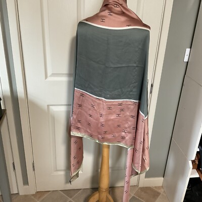 Pink Leach ADQ Large Scarf Shawl Silk Feel Grey Green Pink Leach Champagne Gold ...
